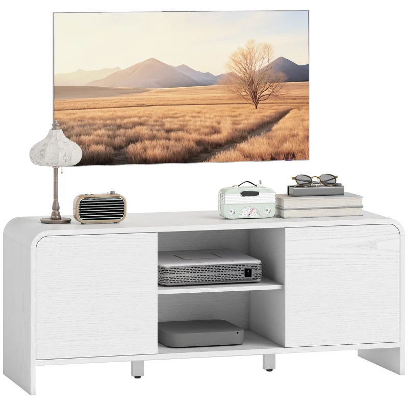 HOMCOM Meuble TV meuble télé pour téléviseur jusqu'à 55 pouces 2 portes 2 compartiments étagère réglable 110x35x45cm blanc