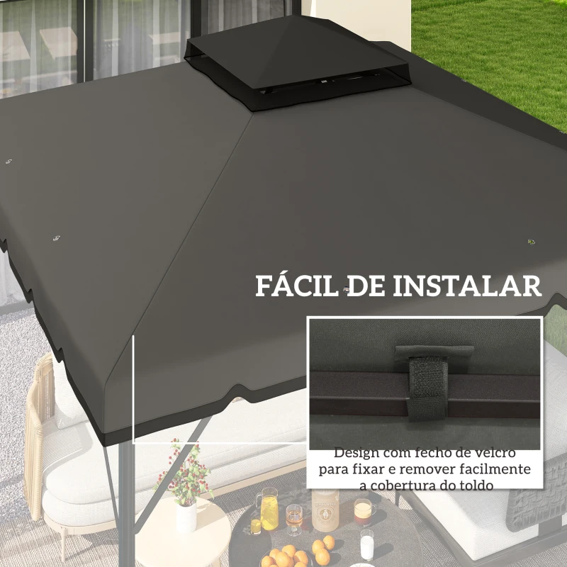 Outsunny Toldo de Substituição 3x3 m com Teto Duplo Orifícios de Drenagem e UPF 30+ Apenas Toldo NÃO Inclui Estrutura Cinzento Claro