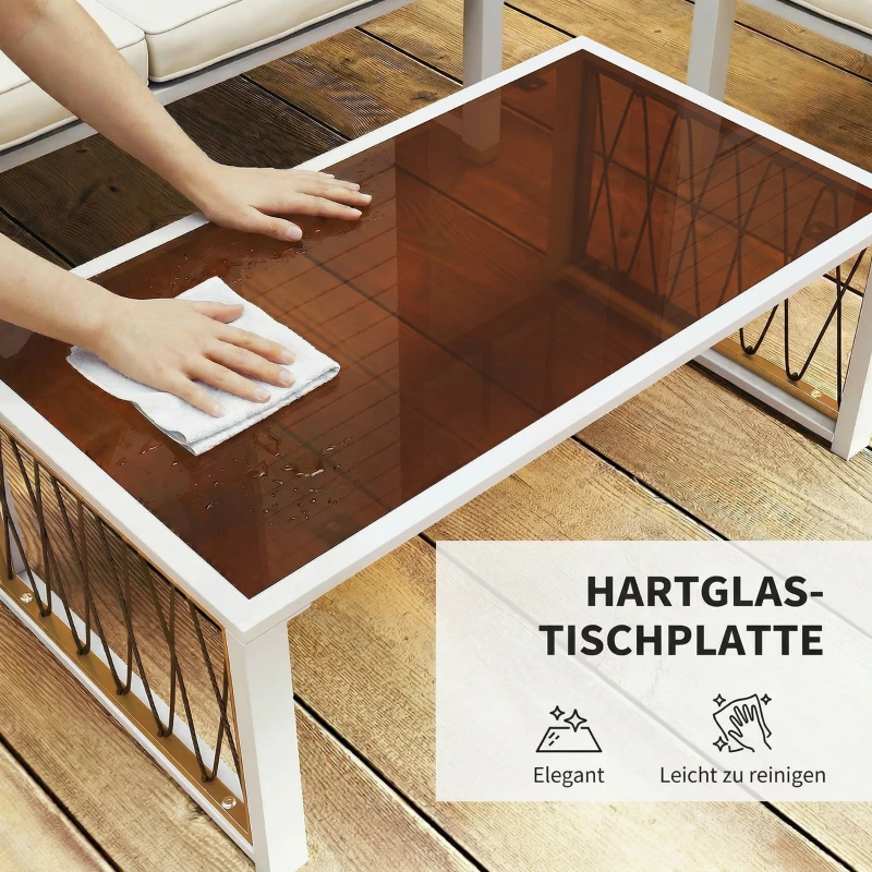 Outsunny Gartenmöbel Set 4-teilig Polyrattan Lounge-Set mit Zweisitzer 2 Sessel Glastisch abnehmbar Kissen rutschfesten Matte