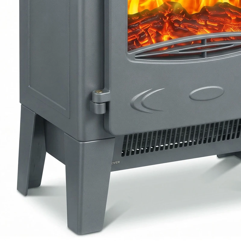 HOMCOM Electric Fireplace, Freestanding Electric Fire with Realistic Flame Effect, Log Burner, 1000W/ 2000W, Grey