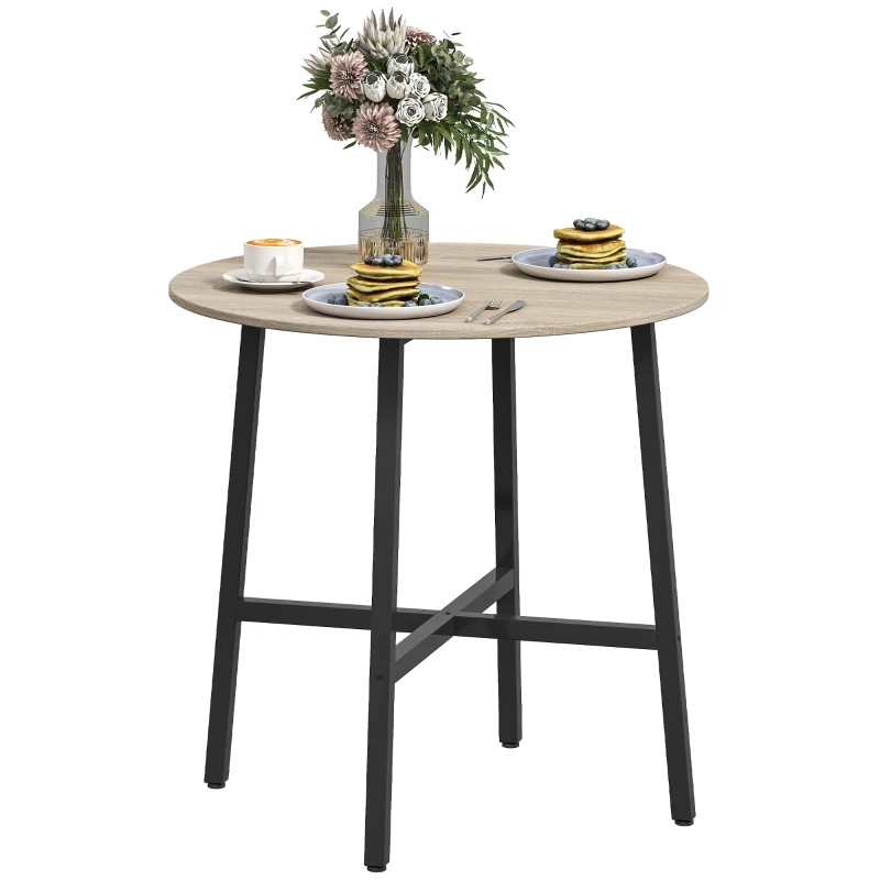 HOMCOM Masă de Prânz Rotundă și Industrială pentru 2 Persoane, din Lemn și Oțel, Ø80x75 cm, Negru și culoare Lemn
