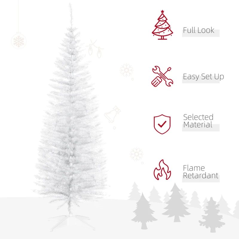 HOMCOM 5ft Artificial Christmas Tree, Pencil Slim Xmas Tree with Study Stand and Realistic Branches, White