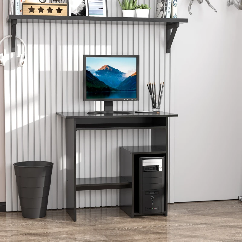 HOMCOM Bureau d'ordinateur, bureau avec rangement, plateau pour clavier et support de moniteur, 80 x 45 x 75 cm, noir