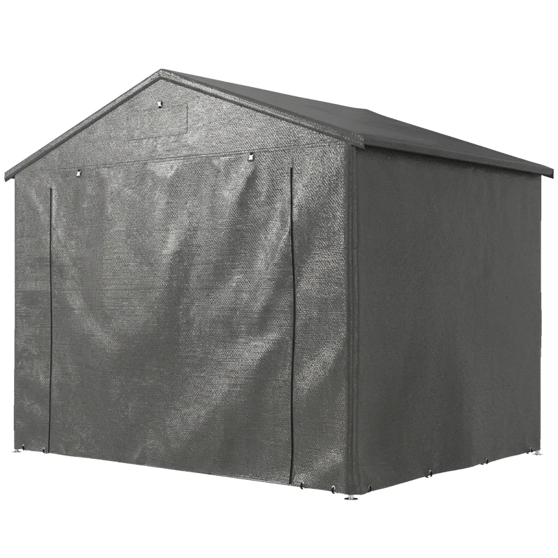 Outsunny 8 x 6 ft Outdoor Garden Storage Shed, Waterproof Bike Tent with Roll-Up Zipper Door