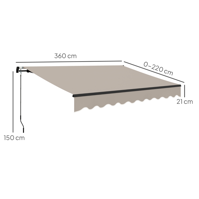 Outsunny Toldo Retráctil de Aluminio para Ventanas y Puertas con Protección UV30+ y Inclinación Ajustable 360x220 cm Crema