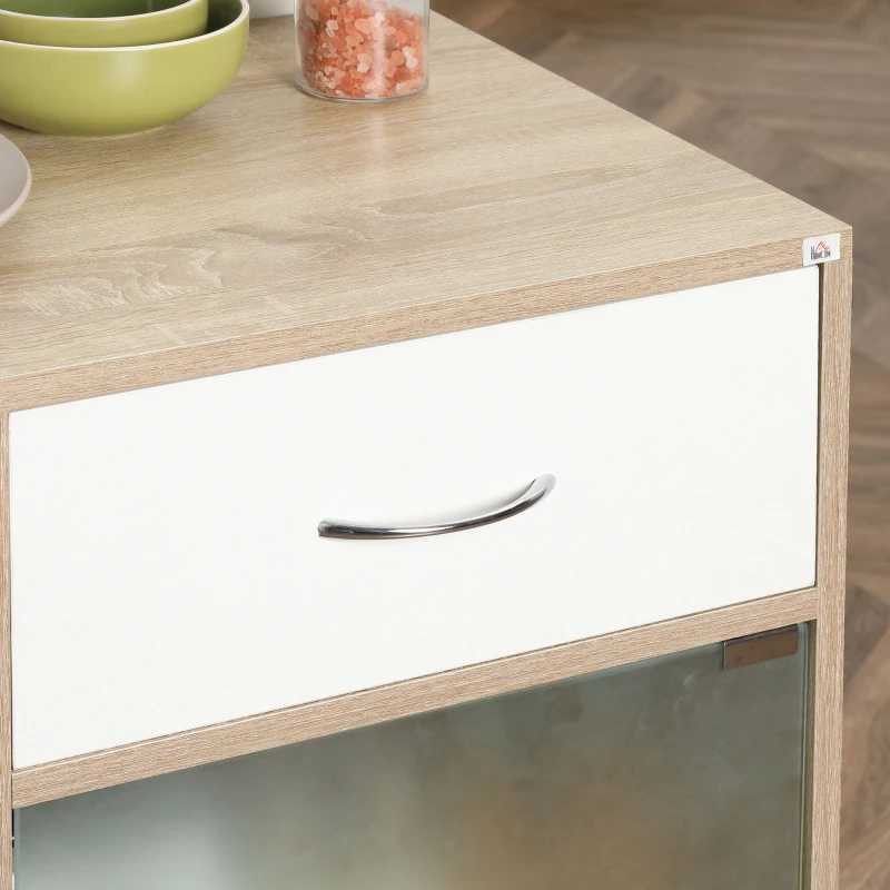 HOMCOM Carrello da Cucina Portavivande con Cassetto, Ripiani e Armadietto in Legno, Acciaio e Vetro, 65x39x80cm
