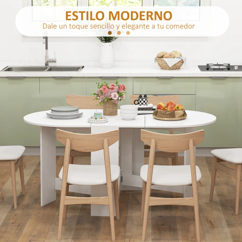 HOMCOM Mesa de Cocina Plegable con Alas Abatibles Mesa Multifuncional de Estilo Moderno de Forma Ovalada 163x80x75 cm Blanco