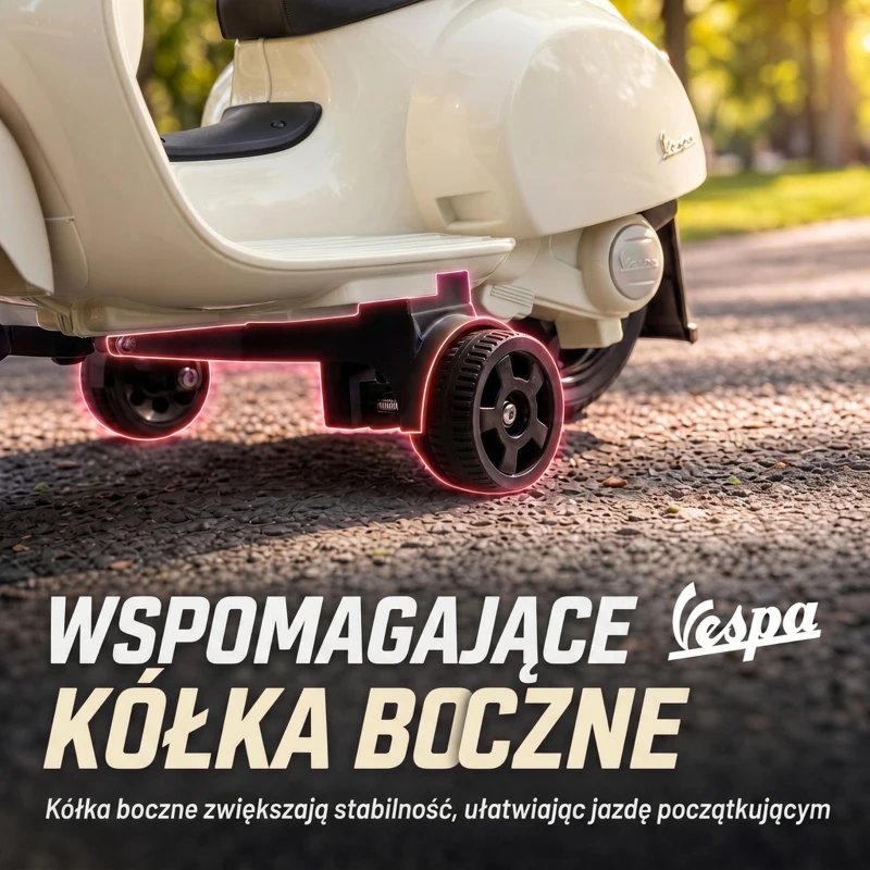 AIYAPLAY Elektryczny motocykl dziecięcy Mini Vespa GTS 6V z akumulatorem litowym Ergonomiczne siedzisko i oparcie 1,5-3 lat