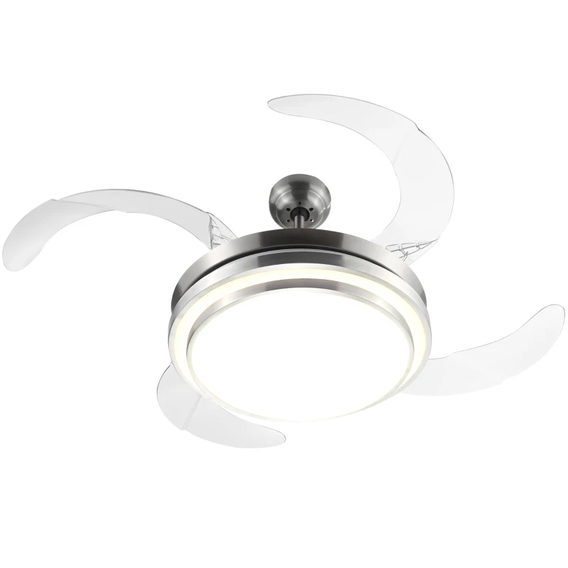 HOMCOM Indoor Ceiling Fan with Light, Retractable Blades, Modern Mount Dimmable LED Lighting Fan with Remote Controller, for Bedroom, Living Room