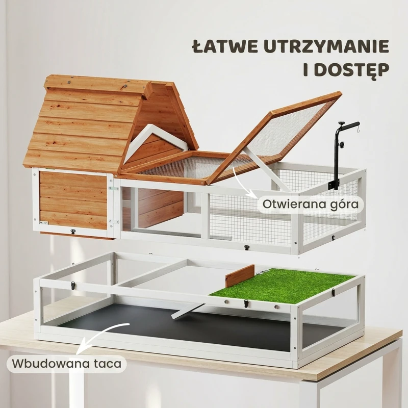 PawHut Terrarium dla żółwia drewniany domek wybieg dwupoziomowy z uchwytem na lampę i tacą 116x70,5x69,5 cm pomarańczowy