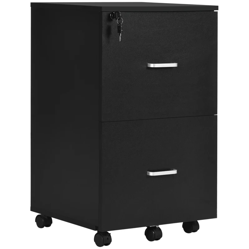 Vinsetto Arquivador de Escritório Móvel Auxiliar para Arquivos com 2 Gavetas Fechadura 2 Chaves  43x45x72cm Preto