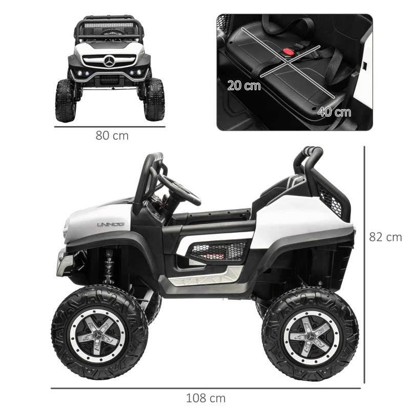 HOMCOM Voiture électrique 4x4 pour enfants de 3 à 8 ans Mercedes-Benz Unimog avec télécommande roues suspendues klaxons blanc