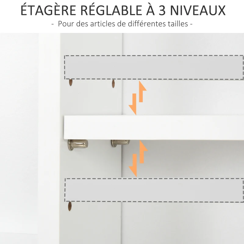 HOMCOM Armoire Murale de Salle de Bain Meuble Suspendu WC Placard 1 Porte 3 niches dim. 53L x 14,5l x 50,5H cm en bois Blanc