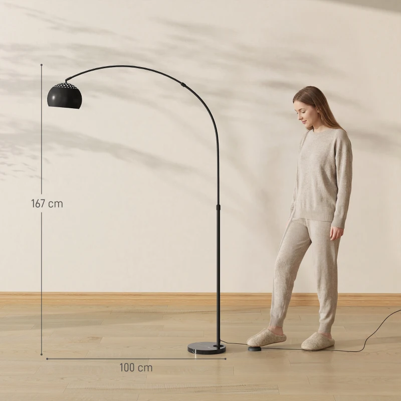 HOMCOM Arc Floor Lamp for Living Room, Modern Adjustable Standing Lamp with Faux Black Marble Base Black