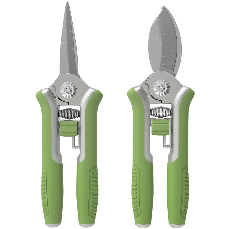 Outsunny Gartenwerkzeug Set 2 Stück Garten Werkzeug aus Edelstahl Gartengeräte mit Gartenschere Astschere Grün+Silber