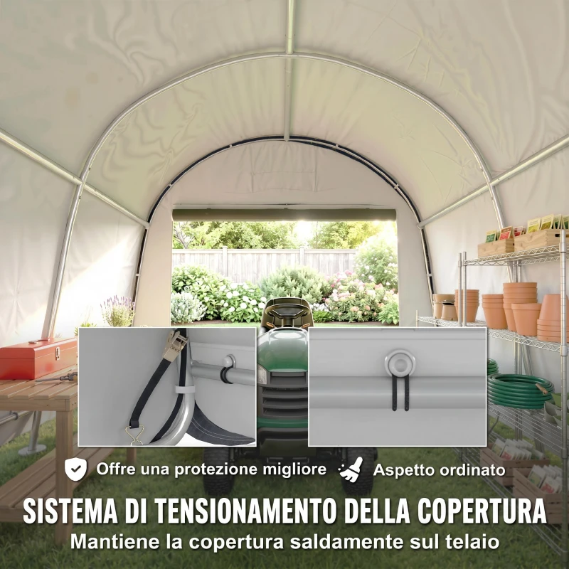 Outsunny Tendone da Giardino per Moto, Bici e Attrezzi con 2 Ingressi a Zip, in Acciaio e PE, 300x300x235 cm, Grigio