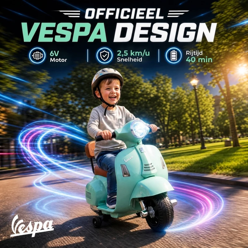 AIYAPLAY Elektrische kindermotor Mini Vespa GTS 6V met lithiumaccu, ergonomische zitting, rugleuning, 1,5-3 jaar