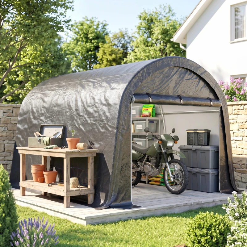 Outsunny Lagerzelt für den Garten, stabiler Stahlrahmen, große Türen, 3x3m, Grau