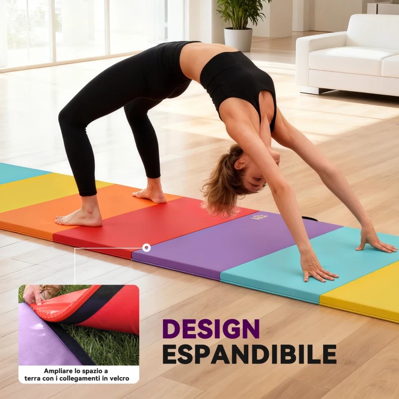 HOMCOM Tappetino Fitness per Palestra e Casa, 5 Pannelli Pieghevoli, 195x76x3cm