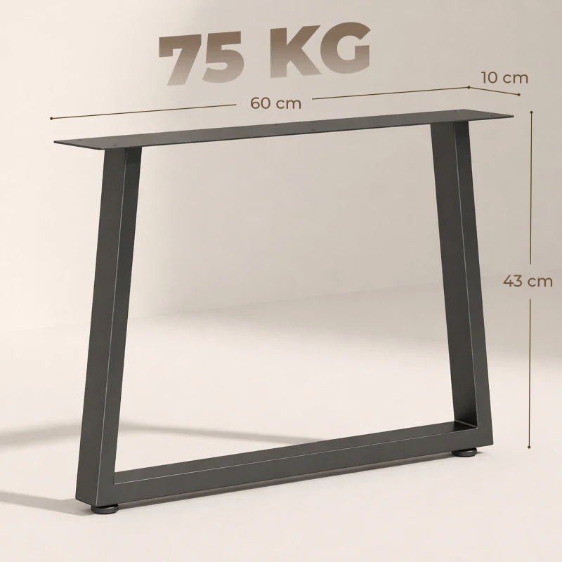 HOMCOM Pieds de table en acier, 60 x 43 cm, lot de 2 pieds de bureau trapezoïdes avec patins réglables et vis, noir
