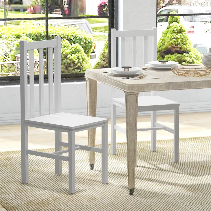 HOMCOM Juego de 2 Sillas de Comedor con Respaldo Alto de Listones y Estructura en Madera de Pino 38,5x47,5x99 cm Blanco