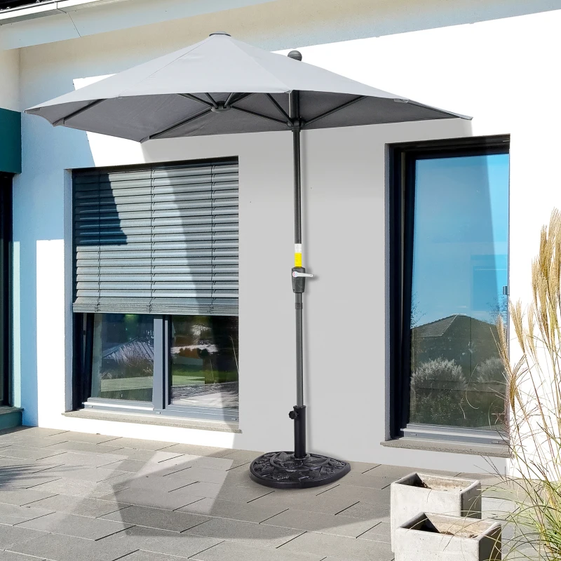 Outsunny 9kg Resin Parasol Base, Half Round Umbrella Stand with Floral Design for Garden, Outdoor, Suitable Umbrella Rod: Φ3.8cm, Φ4.8cm, Black