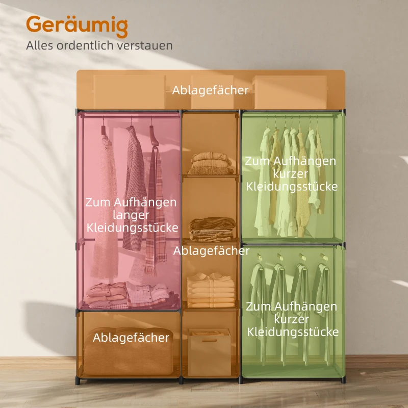 HOMCOM Kleiderschrank offen, 4 Stock Kleiderständer mit 2 Hängefächern für Wohnzimmer, 182 x 43 x 185 cm, Schwarz