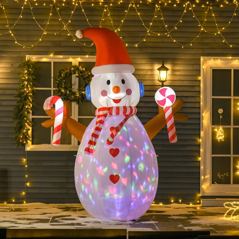 HOMCOM Pupazzo di Neve Gonfiabile 240cm, Decorazione Natalizia per Esterno con Luci a LED in Poliestere Impermeabile IP44