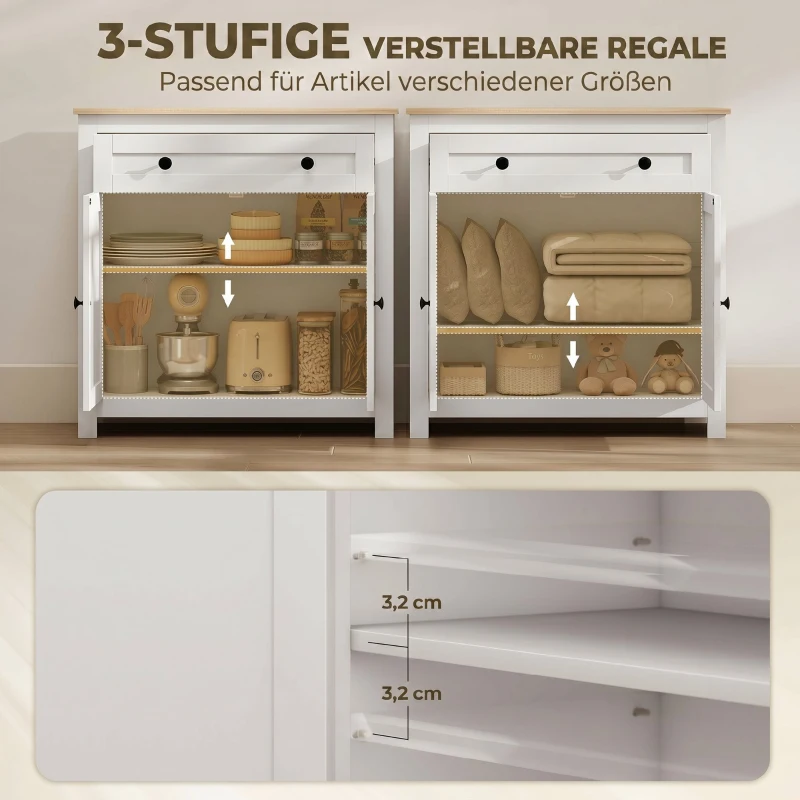 HOMCOM Sideboard Küchenschrank mit Schublade, Doppeltür, Verstellbarer Einlegeboden, für Wohnzimmer, 78,5 x 35 x 80 cm Weiß