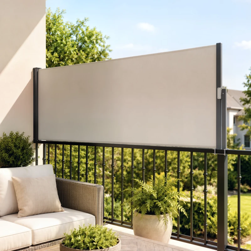 Outsunny Store latéral brise-vue paravent rétractable 3 x 1 m alu. polyester anti-UV haute densité 180 g/m² gris