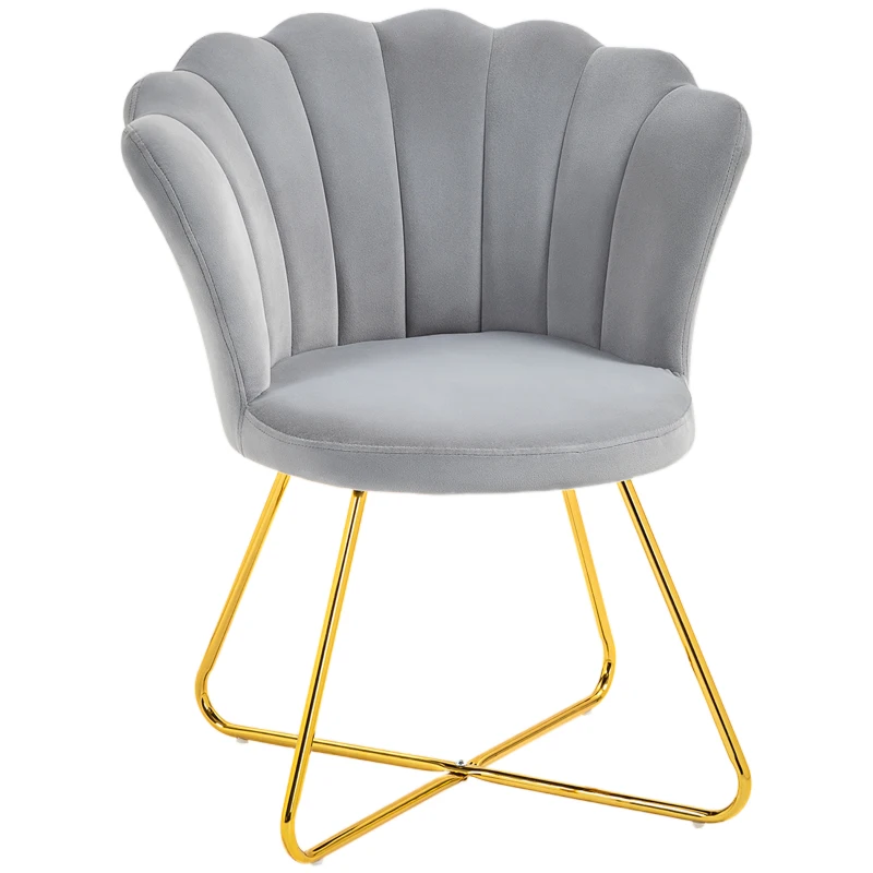 HOMCOM Fauteuil coquillage chaise coiffeuse fauteuil en velours fauteuil de salon avec pieds en acier 69 x 64 x 80 cm gris