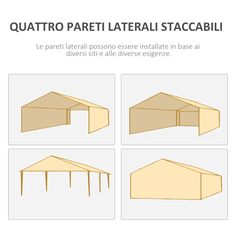 Outsunny Gazebo Tendone per Feste 6x3m con Pareti Laterali Rimovibili, Porte e Finestre, Bianco