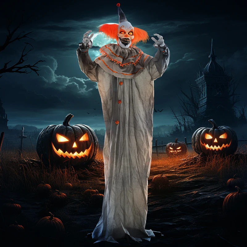 HOMCOM 6' Orange Clown Halloween Animatronic, with Glowing Eyes
