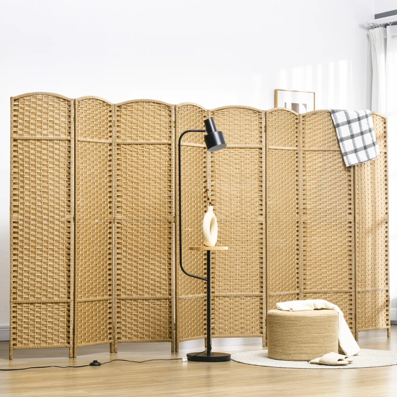 HOMCOM Paravent interieur en bois 8 panneaux 320 x 170 cm séparateur de pièce pliable pour salon, chambre à coucher, naturel