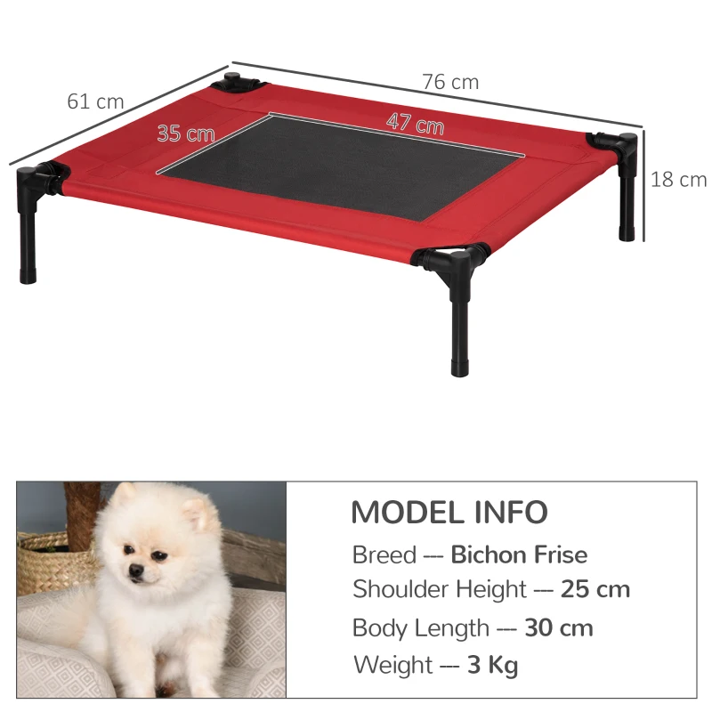 PawHut Cuccia Estiva Brandina per Cani fino a 18kg da Esterno e Interno Lettino per Animali 76x61x18 cm, Rosso