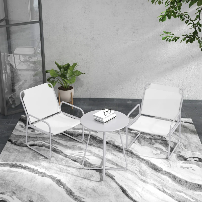 Outsunny Conjunto de Muebles de Jardín de 3 Piezas con Marco de Acero Reposabrazos y Almohadillas Ajustables para los Pies Blanco