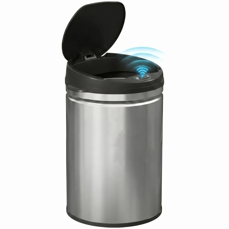 HOMCOM Poubelle cuisine automatique 30L acier inoxydable, poubelle à couvercle à fermeture en douceur, 32x30,5x51cm, argent