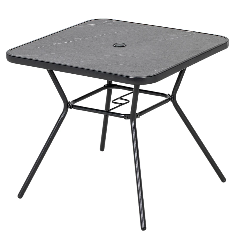 Outsunny Square Outdoor Table, Patio Bistro Coffee Table with Faux-marbled Top and 42mm Umbrella Hole for Garden