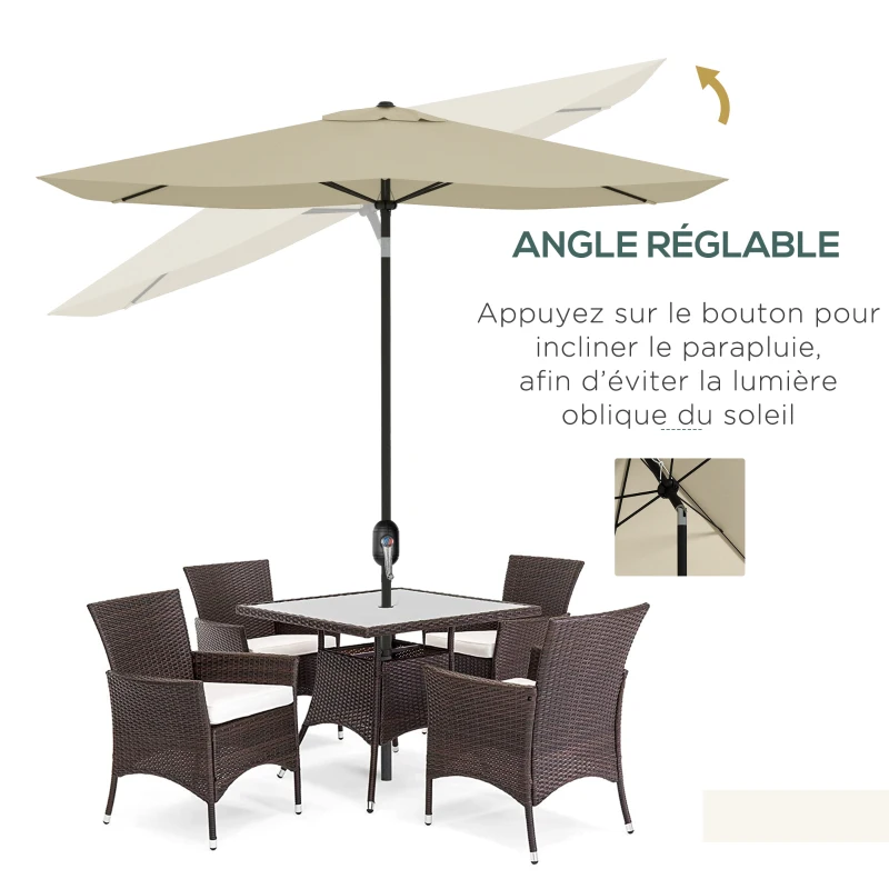 Outsunny Parasol rectangulaire inclinable 2x3 m avec manivelle toile polyester imperméabilisée haute densité 180g/m² crème