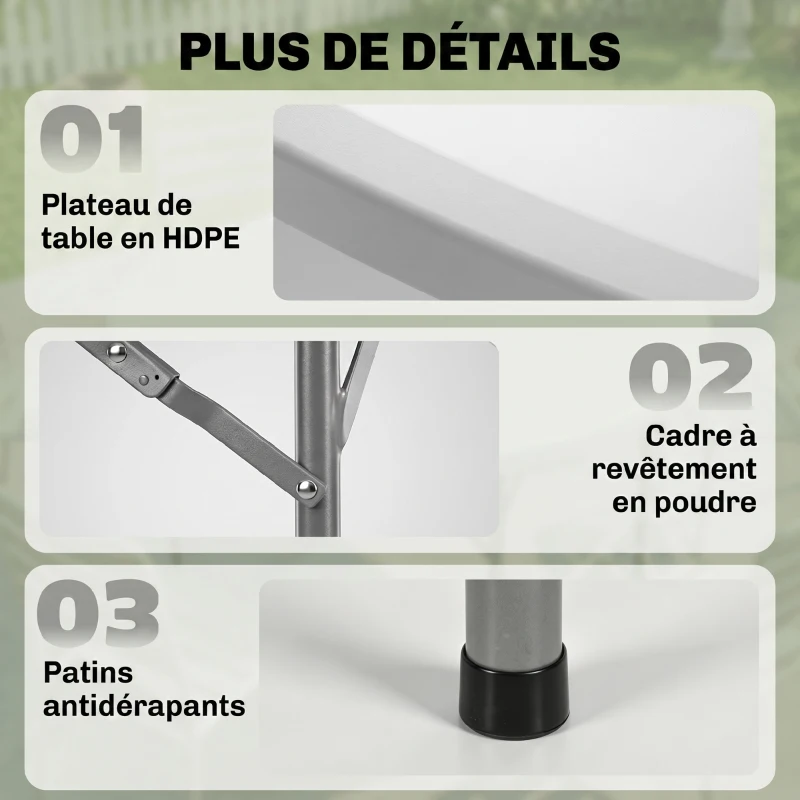 Outsunny Table ronde de jardin pliante Ø122 cm peut accueillir 6 personnes pour évènement, structure métal, plateau HDPE