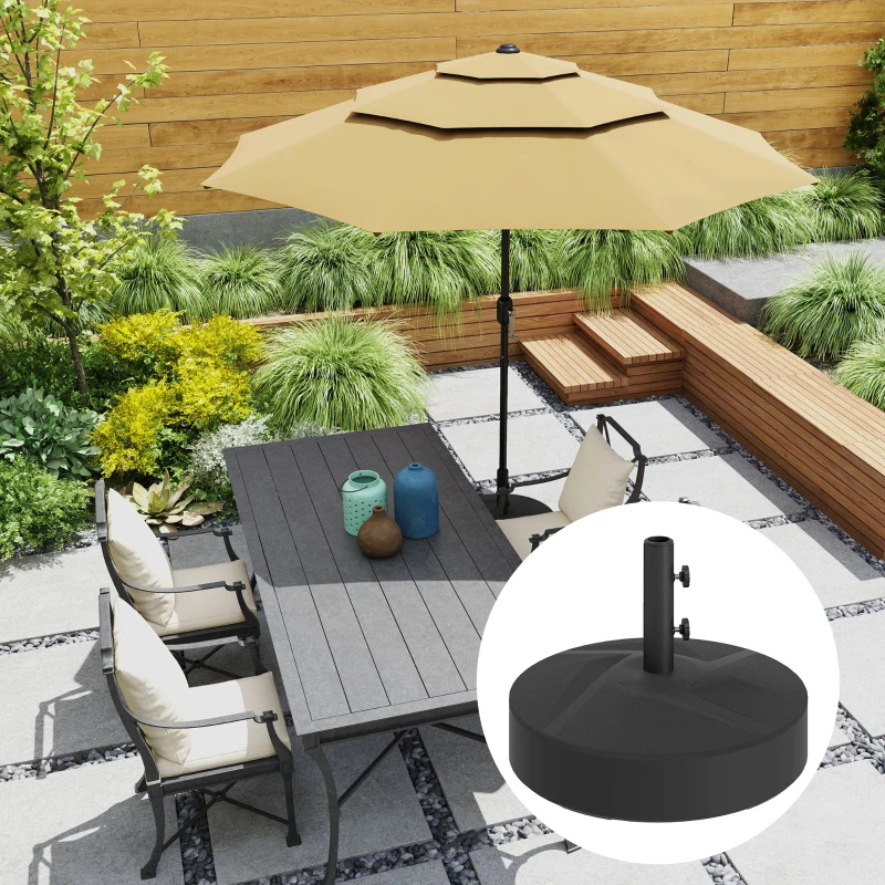 Outsunny Base per Ombrellone Riempibile con Acqua 25kg/Sabbia a 30 kg, per Pali di Ombrelloni da Ø36/38/48 mm, Nero