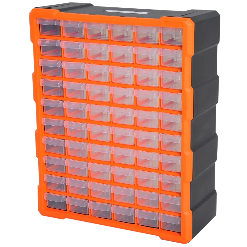 DURHAND 60 Drawers Parts Organiser Wall Mount Storage Cabinet Garage Small Nuts Bolts Tools Clear Orange