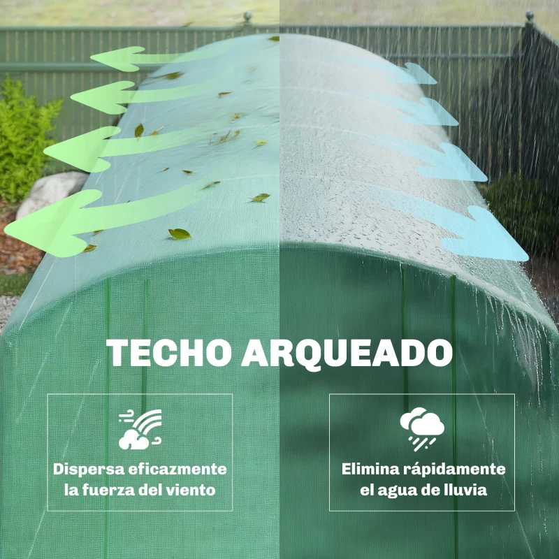 Outsunny Invernadero de Túnel 6x3x2 m con 3 Puertas Enrollables 6 Ventanas de Malla y Estructura de Acero Galvanizado Verde