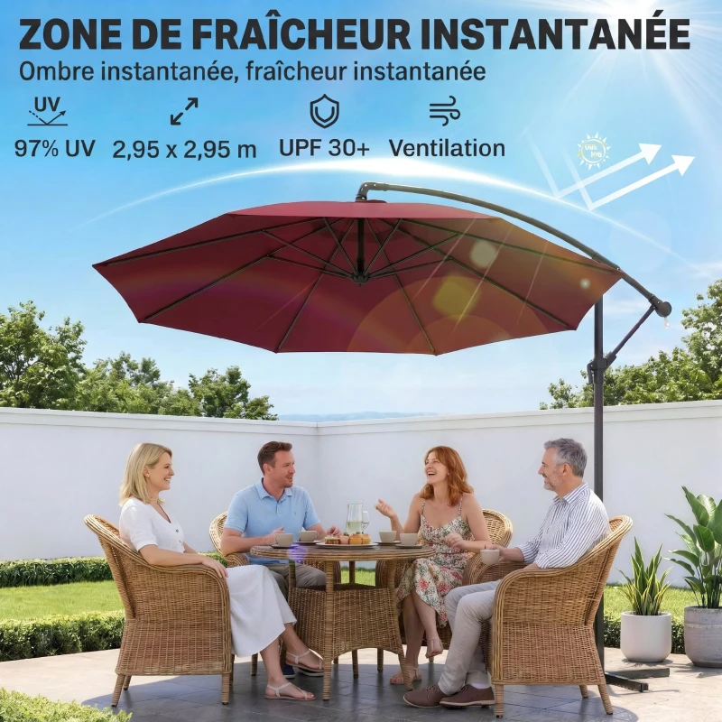 Outsunny Parasol déporté octogonal à manivelle inclinable manivelle avec Pied en Acier diamètre 3 m Rouge