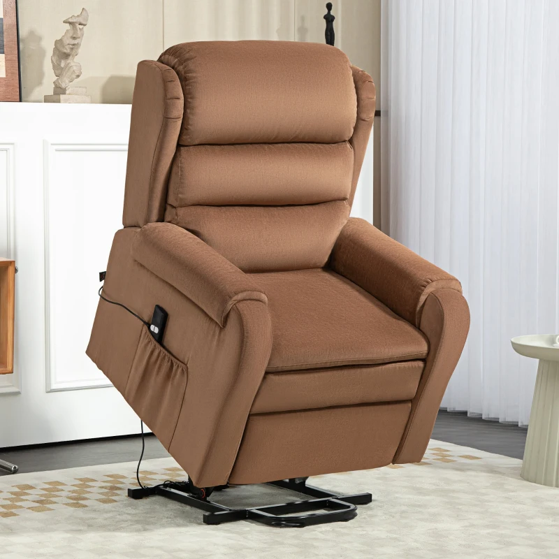 HOMCOM Poltrona Alzapersona Reclinabile a 160° con Poggiapiedi e Telecomando, in Velluto, 85x88x109 cm, Marrone
