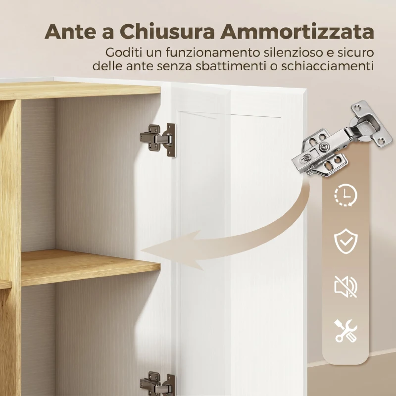 HOMCOM Credenza da 133 cm con 2 Ripiani Aperti e 2 Armadietti