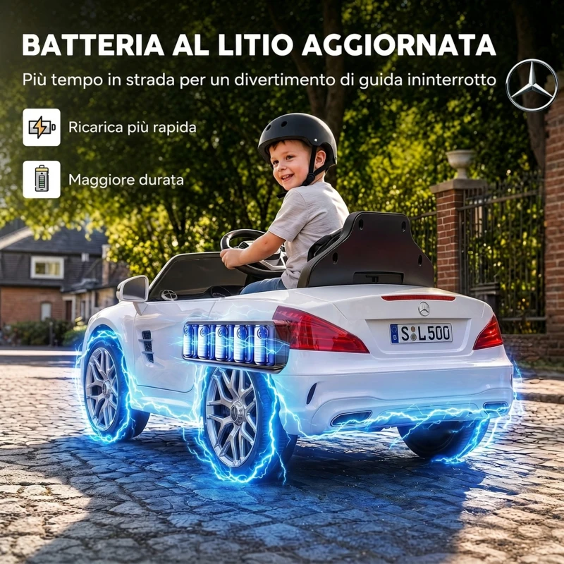 AIYAPLAY Mercedes-Benz Auto Elettrica per Bambini 12V con Licenza, Telecomando e Sospensioni su 4 Ruote, Bianca
