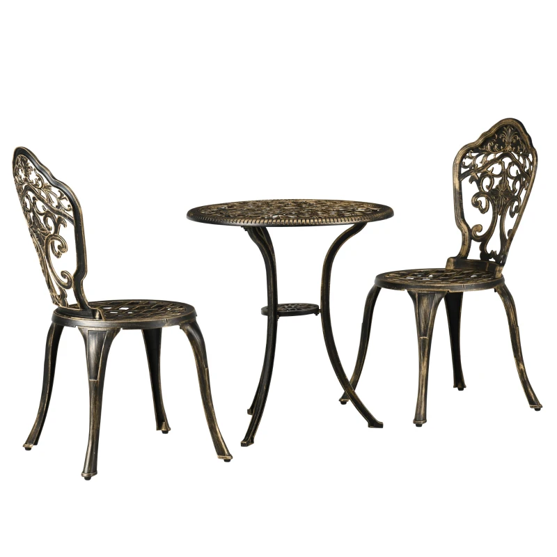 Outsunny Ensemble bistrot pour jardin en aluminium salon de jardin 3 pièces 2 chaises + table ronde imitation fer forgé