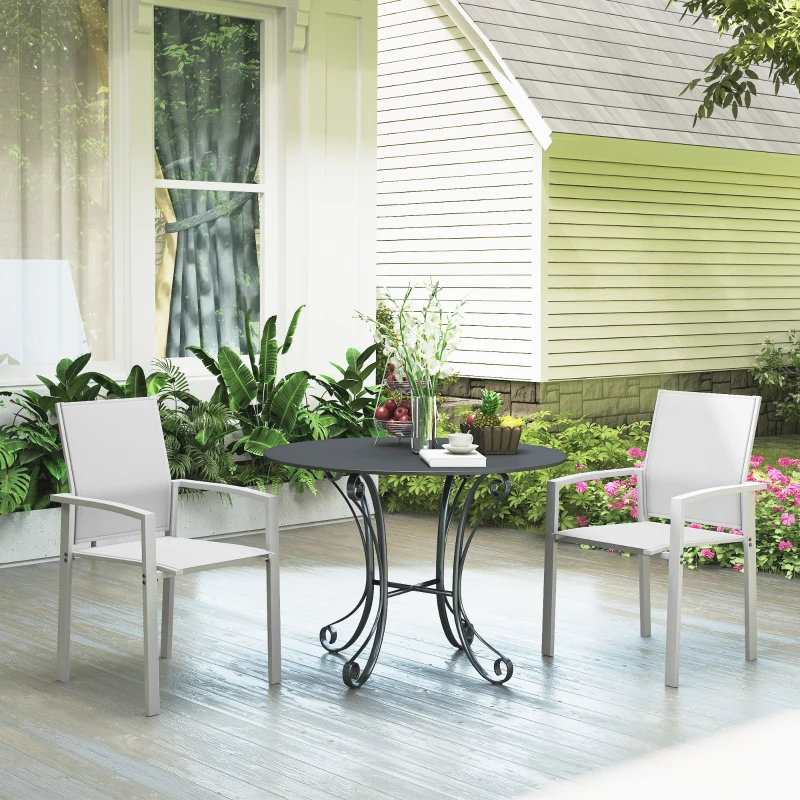 Outsunny Set 2 Sedie da Giardino Impilabili con Seduta Traspirante, in Acciaio e Textilene, 56x58x89 cm, Grigio Chiaro
