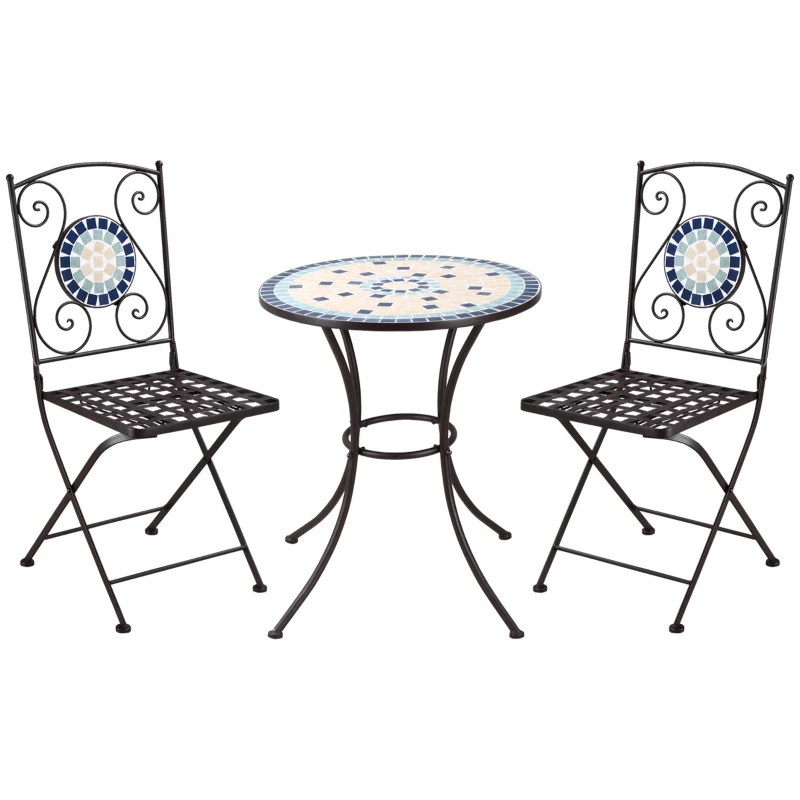 Outsunny Bistro-Set für 2 Personen im Nostalgie-Design, Mosaiksteine, wetterbeständig, Mehrfarbig